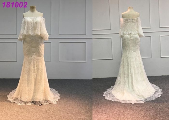 Elegant Gold Mermaid Wedding Dresses / Handmade Vintage Lace Mermaid Wedding Dress