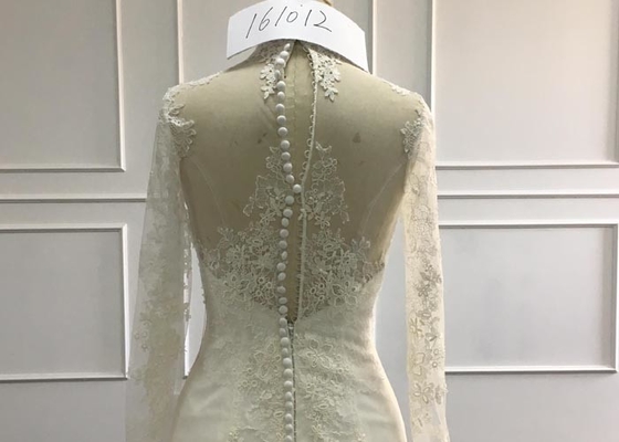 Vintage High Neck A Line Ball Gown Wedding Dress With Long Sleeves Zipper Back