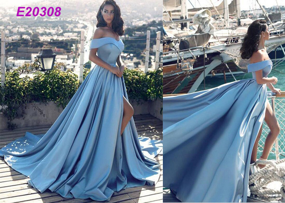 Vintage Sleeveless Off The Shoulder Ball Gown , Cute Slit Open Back Prom Dress