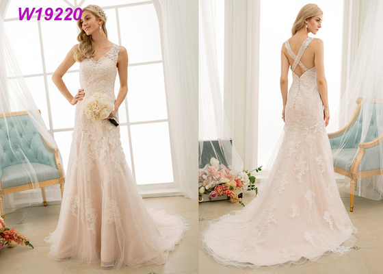 Champagne Train Beaded Female Wedding Dress For Bridal Multi Color Optional