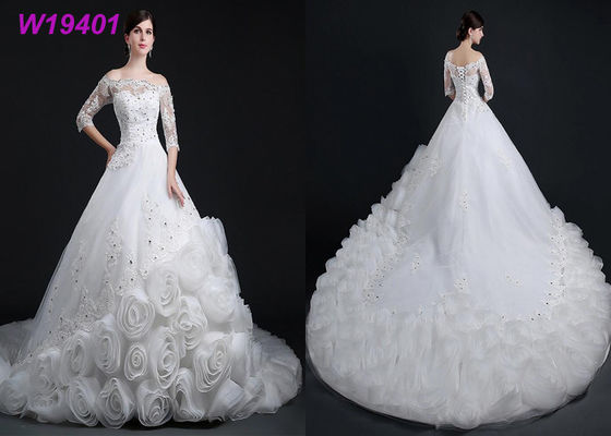 Sexy Half Sleeve Bridesmaid Dresses , Banquet Party Princess Style Wedding Gowns