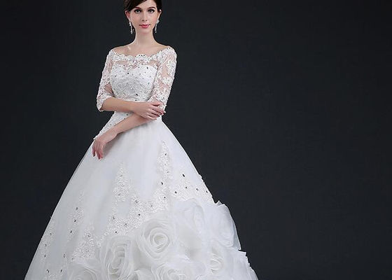 Sexy Half Sleeve Bridesmaid Dresses , Banquet Party Princess Style Wedding Gowns