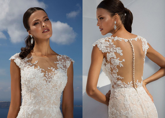 Sleeve Less Sexy Backless Fit And Flare Wedding Dress , Bridal Wedding Gowns