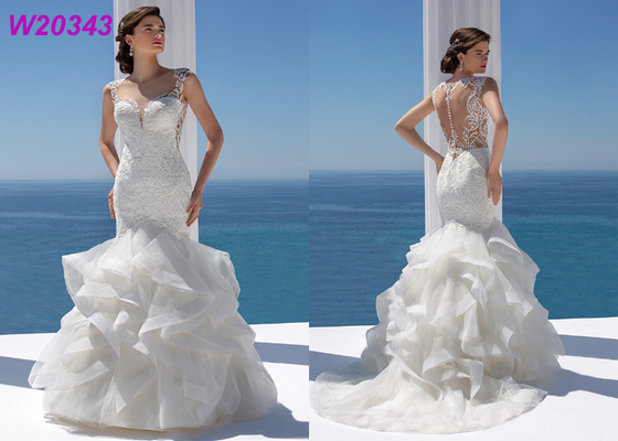 Packet Hip Sheath Sleeveless Lace Fishtail Wedding Dress Beading Ruffled