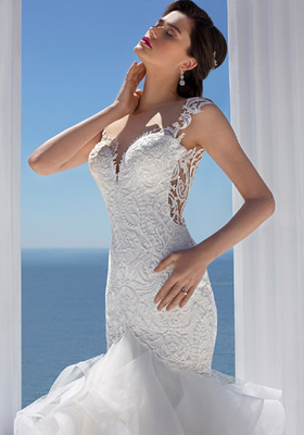 Packet Hip Sheath Sleeveless Lace Fishtail Wedding Dress Beading Ruffled