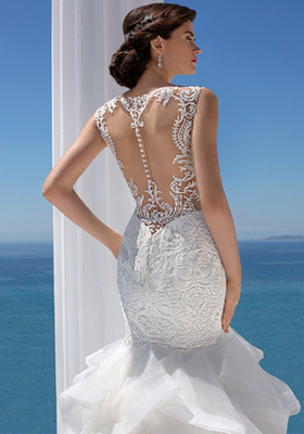 Packet Hip Sheath Sleeveless Lace Fishtail Wedding Dress Beading Ruffled