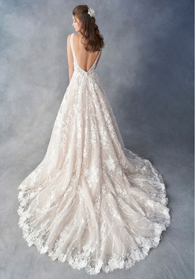 Embroidered Allover Lace Princess Bride Wedding Dress 3D Flower Placement Net / Organza