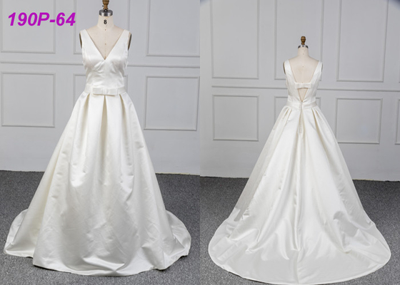 Gorgeous White Long Female Wedding Dress , Zipper Back Satin Wedding Gown