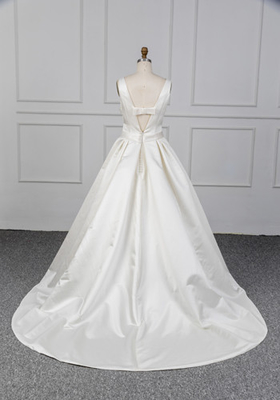 Gorgeous White Long Female Wedding Dress , Zipper Back Satin Wedding Gown
