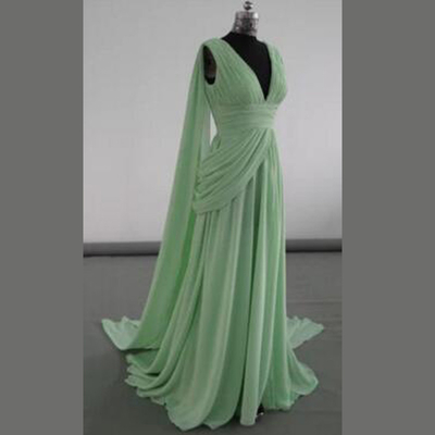 Deep V Sexy Back High Slit Long Style Evening Dresses For Women , Banquet Chiffon Dress
