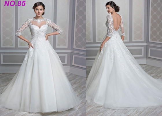 Vestito da sposa sbalorditivo dalla principessa Bride delle donne dell'avorio con le maniche ed il treno lunghi