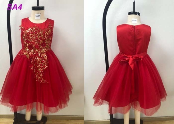 I modelli del pizzo che bordano la ragazza di principessa fiore si veste/i vestiti rossi dalla ragazza di fiore breve coda