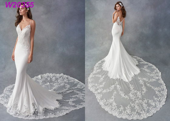 Arabo bianco di De Noiva Boho Dubai del vestito da sposa dalla sirena di Vestido della guaina della cinghia di spaghetti