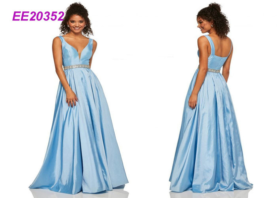 Abito da sera dolce senza maniche dagli abiti di palla di promenade di lunghezza del pavimento di Luxuey in blu