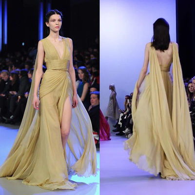 I vestiti da sera lunghi fenduti livello posteriore sexy profondo di stile di V per le donne, banquet il vestito chiffon