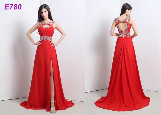 Il rosso ha fenduto il vestito da ricevimento pomeridiano sexy che borda il vestito chiffon per il vestito da sera